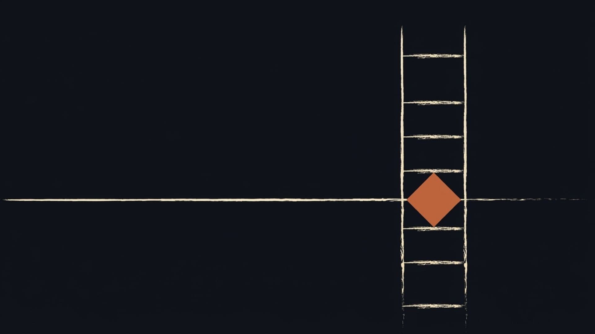 Editorial illustration of the split between ranking and being cited, showing a tall vertical ladder whose top rung is left unmarked while a solid terracotta marker sits on a rung far below it, representing how domain authority is the entry ticket into AI answers while the page a model actually quotes is usually a deeper, more specific page than the one holding the organic ranking